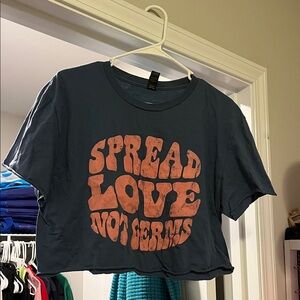 Anvil Blue Crop Top with Pink Graphic